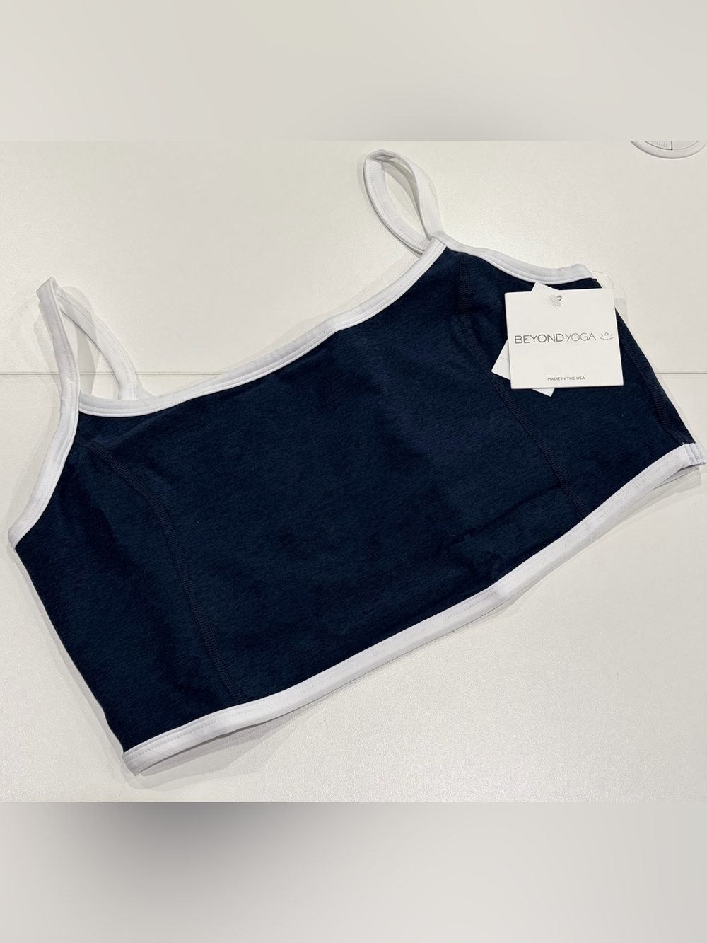 Beyond Yoga Women's XL Spacedye New Moves High Cropped Tank Navy Blue White NWT
